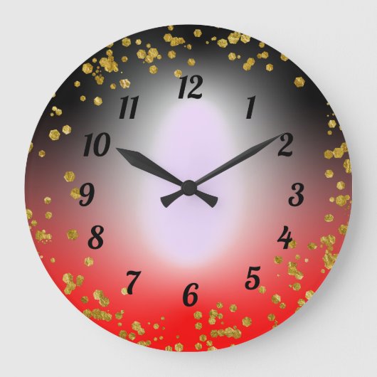 Red Black Gold Glitter Party Time Gift Idee Grote Klok (Voorkant)
