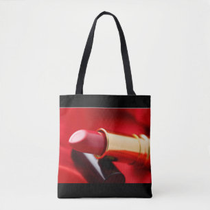 Red Black Gold Lipstick Tote Bag