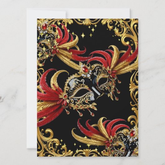 Red Black Gold Magical Night Masquerade Party Kaart (Achterkant)