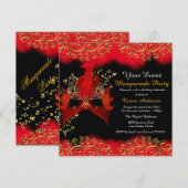 Red Black Gold Masquerade Birthday Party Kaart (Voorkant / Achterkant)
