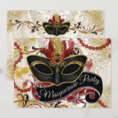 Red Black Gold Masquerade Party Kaart (Voorkant / Achterkant)