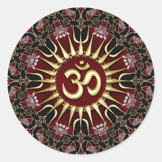 Red Black Gold OM Courage Energy Mandala Ronde Sticker (Voorkant)
