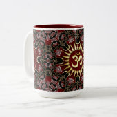 Red Black Gold OM Courage Energy Mandala Tweekleurige Koffiemok (Voorkant links)
