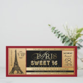 Red Black Gold Paris Sweet 16 Ticket Uitnodiging (Staand voorkant)