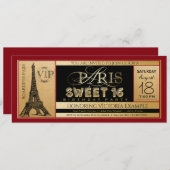 Red Black Gold Paris Sweet 16 Ticket Uitnodiging (Voorkant / Achterkant)