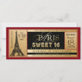 Red Black Gold Paris Sweet 16 Ticket Uitnodiging (Voorkant)