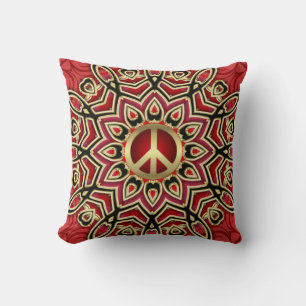 Red Black Gold Peace Geometric Batik Cushion Kussen