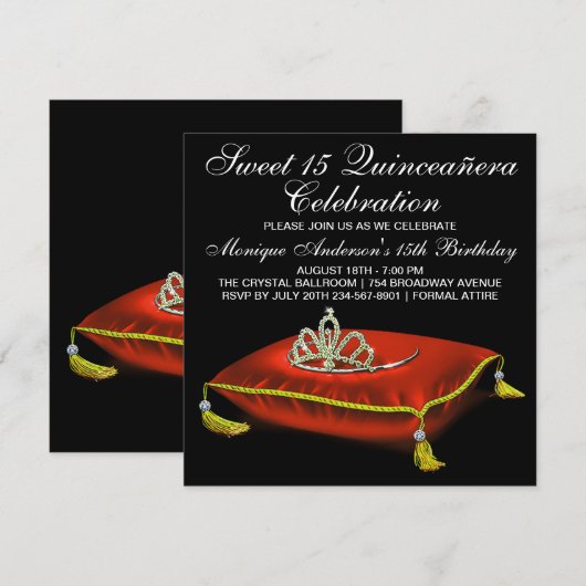 Red Black Gold Quinceanera Kaart (Voorkant / Achterkant)