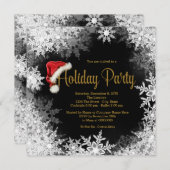 Red Black Gold Santa Hat Snowflake Holiday Party Kaart (Voorkant / Achterkant)