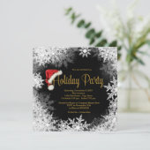 Red Black Gold Santa Hat Snowflake Holiday Party Kaart (Staand voorkant)