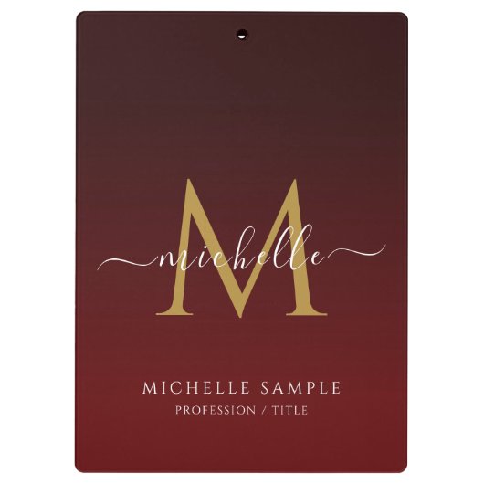Red Black Gold Script Typography Name Monogram Klembord (Achterkant)