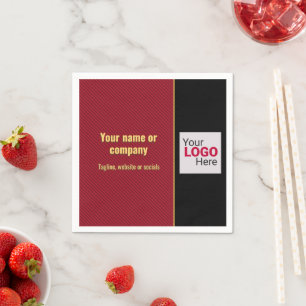 Red, Black & Gold Smart Stripe - eigen logo toevoe Servet