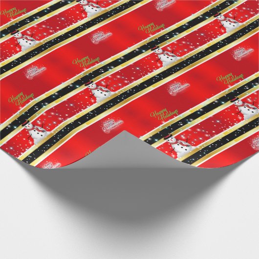 Red Black & Gold Stripes kerstmis Cadeaupapier (Hoek)