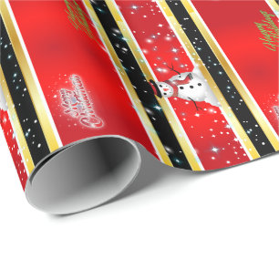 Red Black & Gold Stripes kerstmis Cadeaupapier