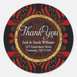 Red Black + Gold Thank You round Stickers