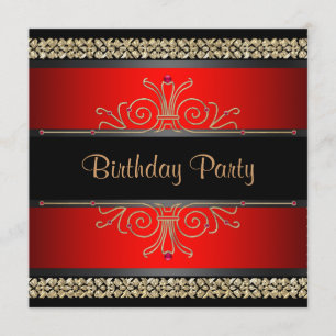 Red Black Gold Womans Birthday Party Invitations Kaart