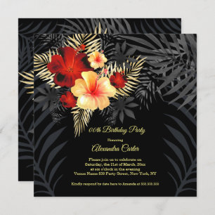 Red Black Gold yellow Hibiscus Floral Birthday Kaart