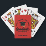 Red Black Graduate Custom Graduation Pokerkaarten<br><div class="desc">This modern red and black custom senior graduate playing cards deck features classy typography of your high school or college name for the class of 2026. Customize with your graduating year under the chic handwritten script and grad cap for a great personalized graduation party favor.</div>