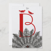 Red Black Great Gatsby Feather Fan Wedding Kaart (Achterkant)