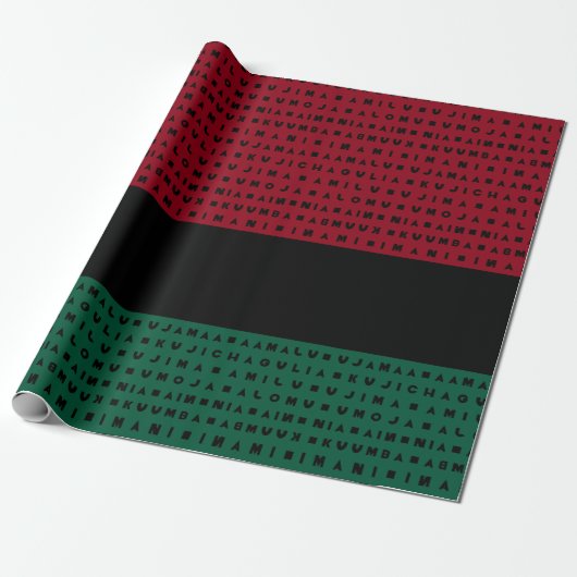RED BLACK GREEN 7 DAYS OF KWANZAA CADEAUPAPIER (Uitgerold)