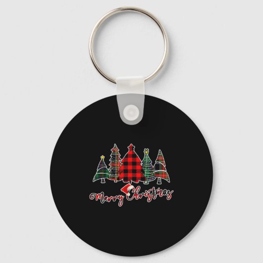Red Black Green Buffalo Plaid Merry Christmas Tree Sleutelhanger (Voorkant)