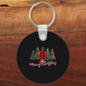 Red Black Green Buffalo Plaid Merry Christmas Tree Sleutelhanger (Voorkant)