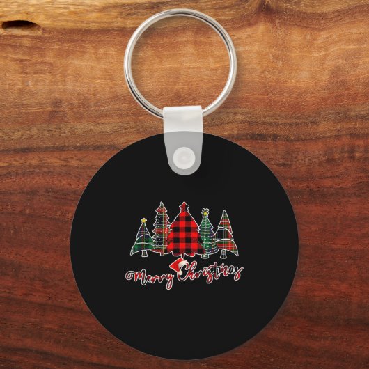 Red Black Green Buffalo Plaid Merry Christmas Tree Sleutelhanger (Voorkant)
