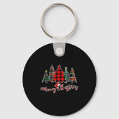 Red Black Green Buffalo Plaid Merry Christmas Tree Sleutelhanger (Voorkant)