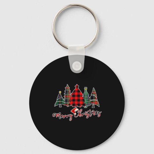 Red Black Green Buffalo Plaid Merry Christmas Tree Sleutelhanger (Voorkant)