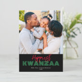 Red Black Green Happiest Kwanzaa Stripe Photo Feestdagenkaart (Staand voorkant)