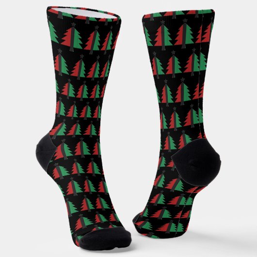 Red Black Green Kerstmis Pattern Kwanzaa Sokken (Gebogen)