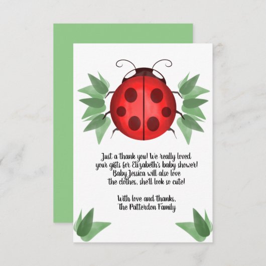 Red Black Green Ladybug Waterverf Baby shower Bedankkaart (Voorkant / Achterkant)