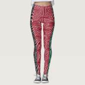 Red Black Green Maze African Mud Cloth Leggings (Voorkant)