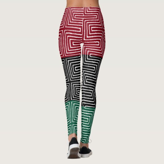 Red Black Green Maze African Mud Cloth Leggings (Achterkant)