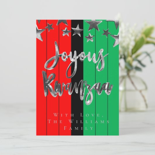Red Black Green Pattern Script Joyous Kwanzaa Kaar Kaart (Staand voorkant)