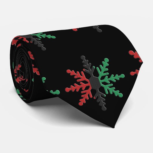 Red Black Green Snowflakes Pattern Kwanzaa Stropdas (Opgerold)