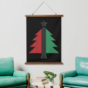 Red Black Green Striped kerstboom Kwanzaa Hangend Wandkleed