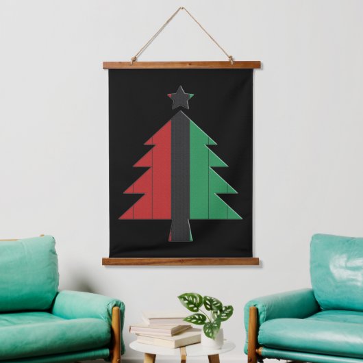 Red Black Green Striped kerstboom Kwanzaa Hangend Wandkleed (Woonkamer)