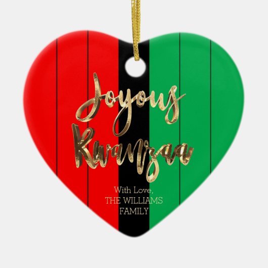 Red Black Green Striped Pattern Joyous Kwanzaa Keramisch Ornament (Voorkant)