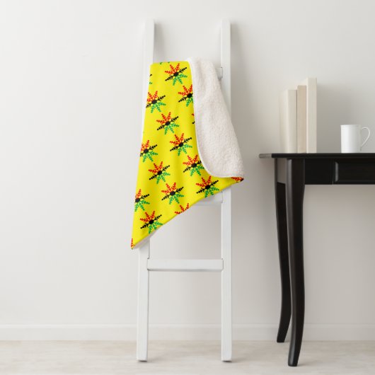 Red Black Green Yellow Snowflakes Pattern Kwanzaa Sherpa Deken (In situ)