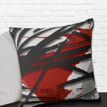 Red Black Grey Abstracte Waterverf Kussen<br><div class="desc">Moderne gooi kussens biedt een stijlvol artistiek ontwerp in een rood zwart-grijs kleurenpalet. Deze artistieke samenstelling is geconstrueerd uit een artistiek houtsblok, gelaagd over de elementen van het het stijlontwerp van Memphis; de gelaagde elementen van het ontwerp creëer hoogtepunten en schaduwen. De schaduwen van grijs met zwarte accenten vullen de...</div>