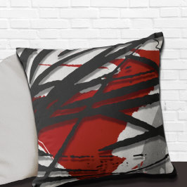 Red Black Grey Abstracte Waterverf Kussen