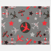 Red Black Grey Airplantern Pattern Fleece Deken (Voorkant (Horizontaal))