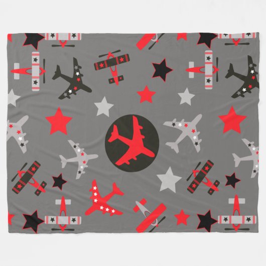 Red Black Grey Airplantern Pattern Fleece Deken (Voorkant (Horizontaal))