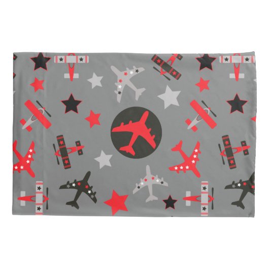 Red Black Grey Airplantern Pattern Kussensloop (Achterkant)