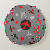 Red Black Grey Airplantern Pattern Rond Kussen (Voorkant)