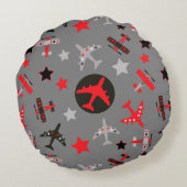 Red Black Grey Airplantern Pattern Rond Kussen (Achterkant)