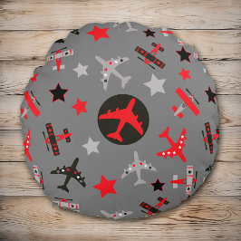 Red Black Grey Airplantern Pattern Rond Kussen