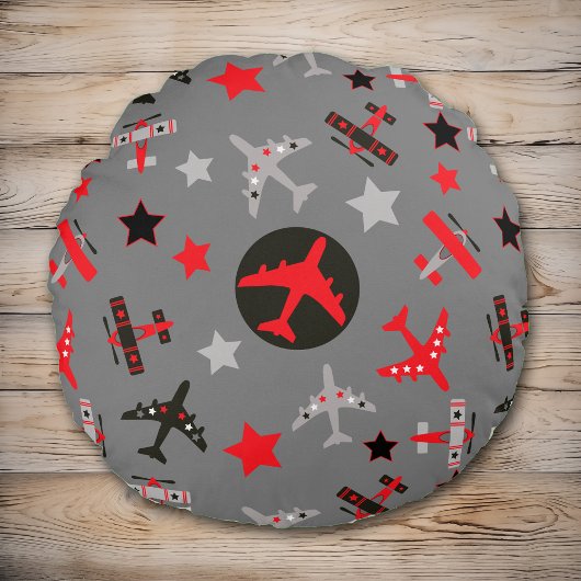 Red Black Grey Airplantern Pattern Rond Kussen
