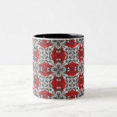 Red Black Grey and White Tile Pattern herhalen Tweekleurige Koffiemok (Center)